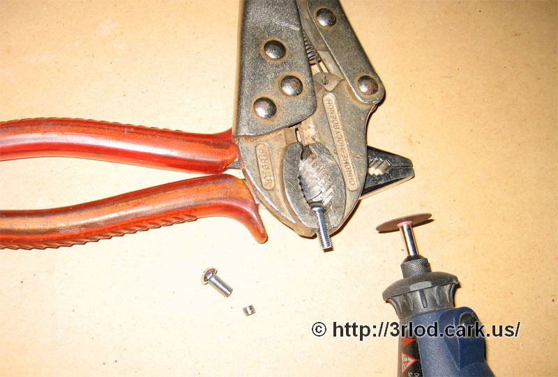 Using the rotary tool to cut the 15mm bolts down to 10mm. You can avoid this if you can find 10mm bolts.