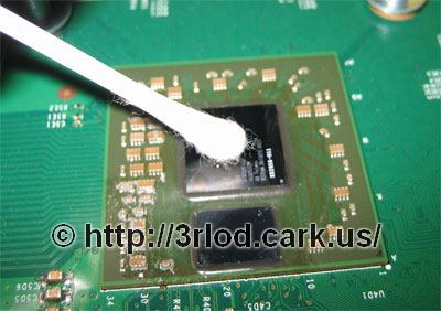 Using a Q-tip/ear cleaner to help clean the CPU/GPU. Could also use a toothpick or something similar.